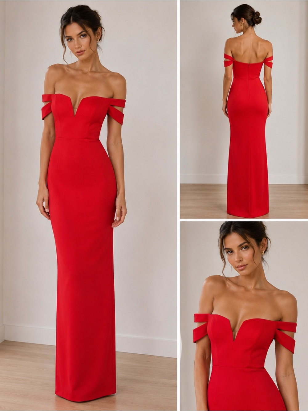 NWT Bariano Size 2 - Elegant Red Off-Shoulder Evening Gown